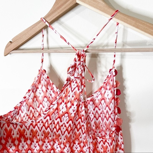 Christophe Sauvat Coral Printed Pom Pom Tasseled Adjustable Tank Top Size Small - Picture 8 of 9